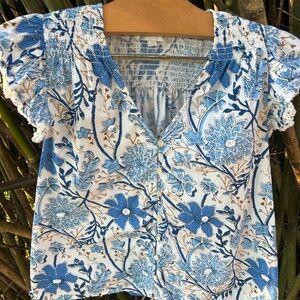 Floral Blue and White Women's Top